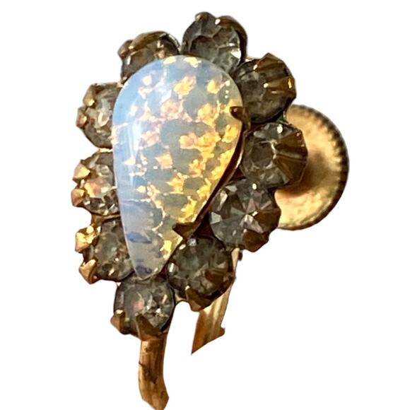 Mid Century Pear Cabochon Screw Back Earrings Vintage Feminine Romantic Fairy - Picture 6 of 9